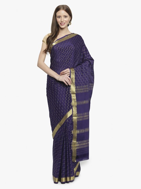 

Sudarshan Silks Blue & Gold-Toned Pure Silk Solid Mysore Silk Saree