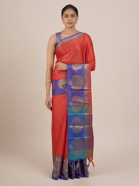 

Pothys Orange & Blue Cotton Blend Woven Design Saree
