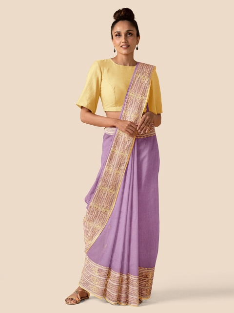 

Taneira Lavender & Yellow Pure Cotton Printed Taant Saree