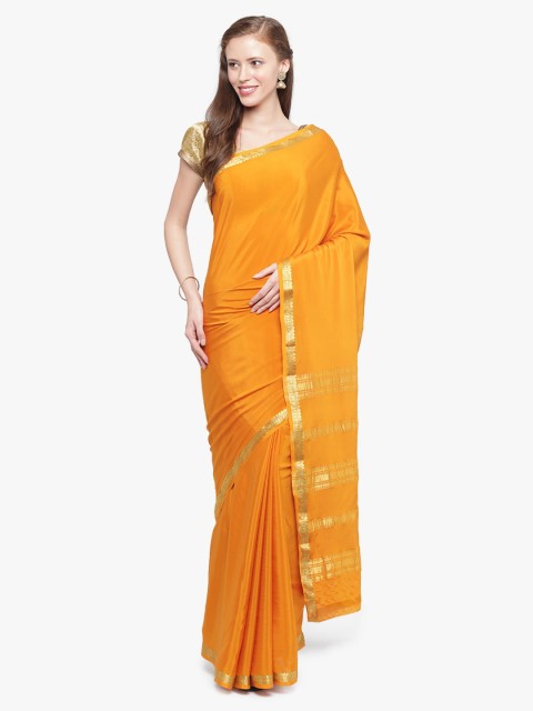 

Sudarshan Silks Yellow & Gold-Toned Pure Silk Solid Mysore Silk Saree