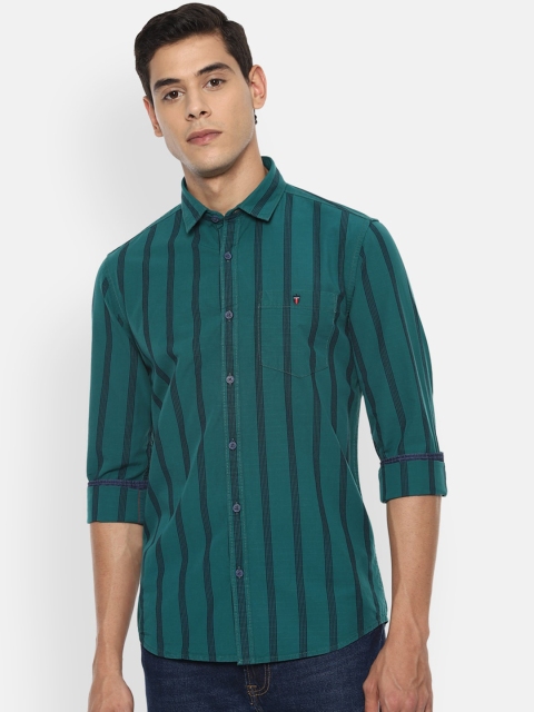 

Louis Philippe Jeans Men Teal Green & Black Super Slim Fit Striped Casual Shirt
