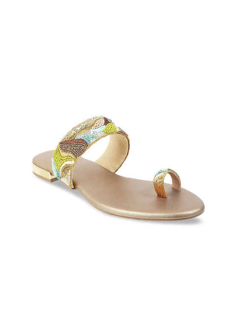 

Mochi Women Gold-Toned Embellished One Toe Flats