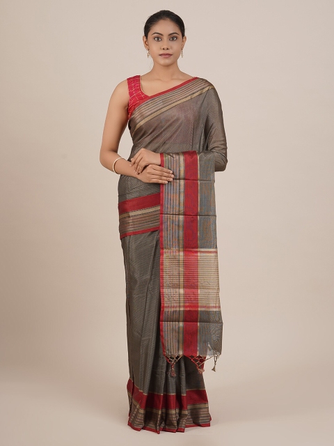 

Pothys Grey & Red Art Silk Striped Saree
