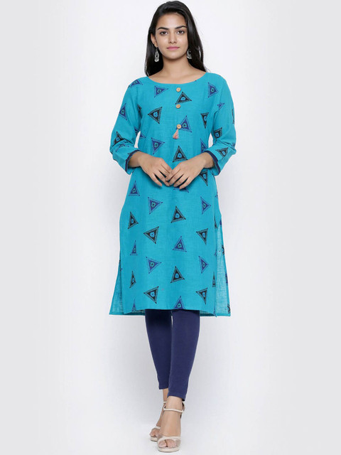 

SOUNDARYA Women Turquoise Blue Ethnic Motifs Printed Kurta