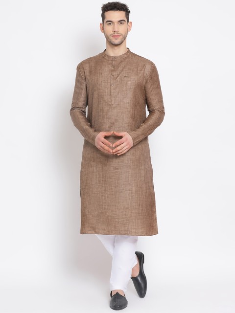 

DEVOILER Men Brown Woven Design Kurta