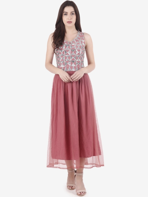 

Diwaah Women Dusty Pink & Silver Sequinned Maxi Dress