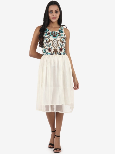 

Diwaah Women Off-White & Blue Sequinned A-Line Dress
