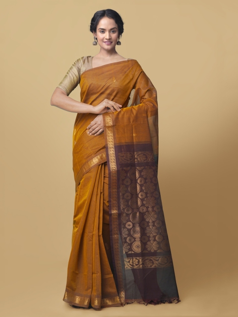 

Unnati Silks Brown Pure Cotton Solid Gadwal Saree