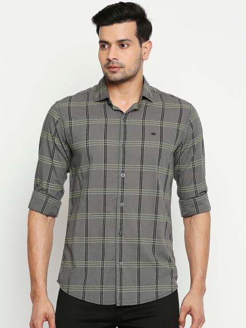 

Mufti Men Charcoal Grey & Black Slim Fit Checked Casual Shirt
