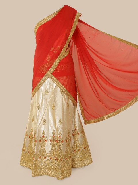 

Pothys Red & Cream-Coloured Poly Chiffon Embroidered Saree