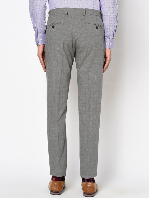 

Blackberrys Men Grey & Black Skinny Fit Checked Formal Trousers