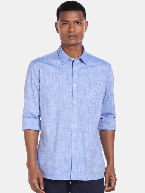 

AD By Arvind Men Blue Pure Cotton Solid Casual Shirt