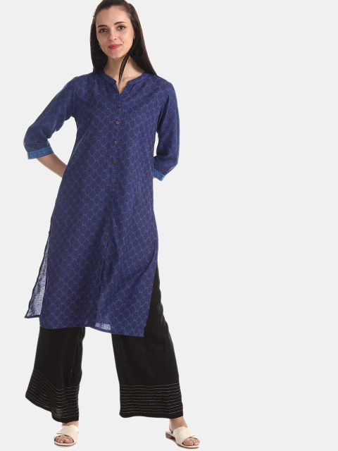 

Karigari Women Navy Blue Ethnic Motifs Printed Kurta