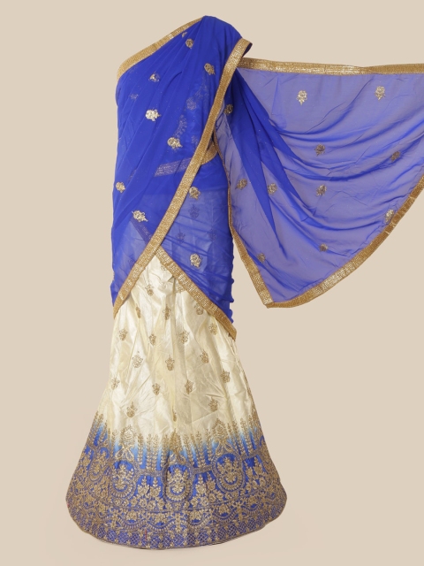 

Pothys Blue & Cream-Coloured Poly Chiffon Embroidered Saree
