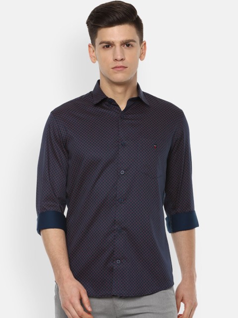 

Louis Philippe Sport Men Navy Blue & Pink Pure Cotton Slim Fit Printed Casual Shirt