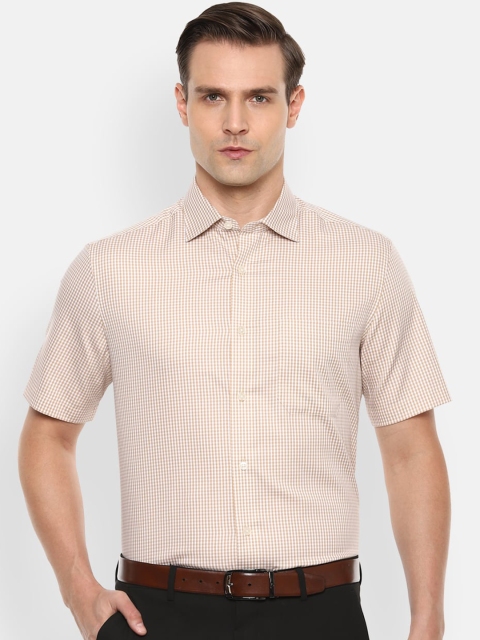

Louis Philippe Men Beige & White Regular Fit Checked Formal Shirt