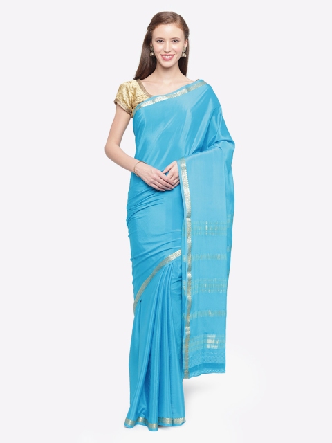 

Sudarshan Silks Blue & Gold-Toned Pure Silk Solid Mysore Silk Saree