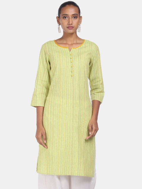 

Karigari Women Green Striped Kurta