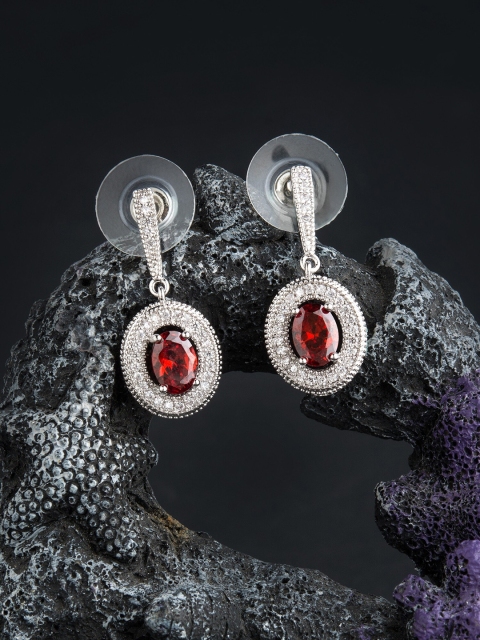 

E2O Silver-PLated & Red Oval Drop Earrings