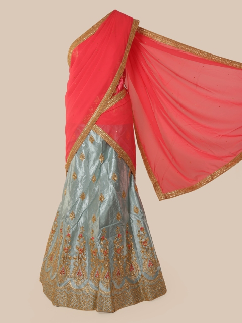 

Pothys Pink & Grey Poly Chiffon Embroidered Saree