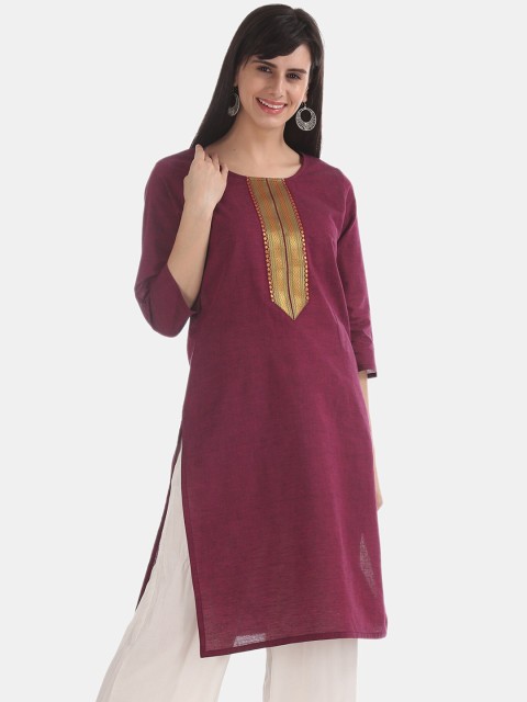 

Karigari Women Pink & Gold-Toned Yoke Design Kurta