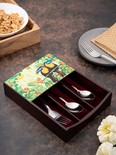 

KOLOROBIA Brown & Green Tropical Rain Forest World Toucan Printed Cutlery Holder