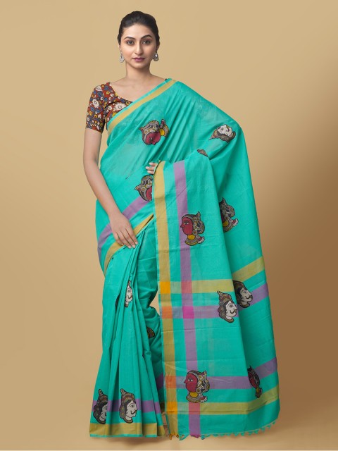 

Unnati Silks Green Pure Cotton Printed Mangalagiri Saree
