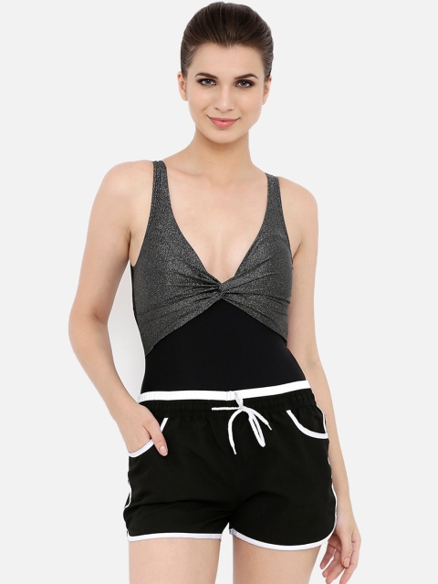 

Heart 2 Heart Women Black & Grey Solid Shimmer Bodysuit