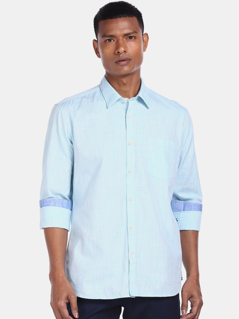 

AD By Arvind Men Blue Pure Cotton Regular Fit Checked Casual Shirt