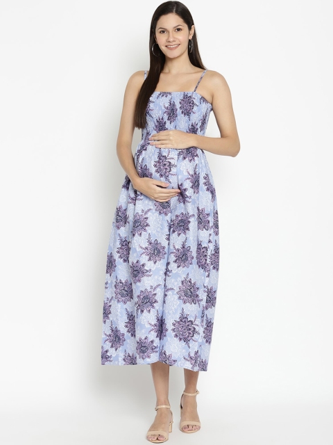 

The Vanca Women Blue & Purple Printed A-Line Maternity Dress