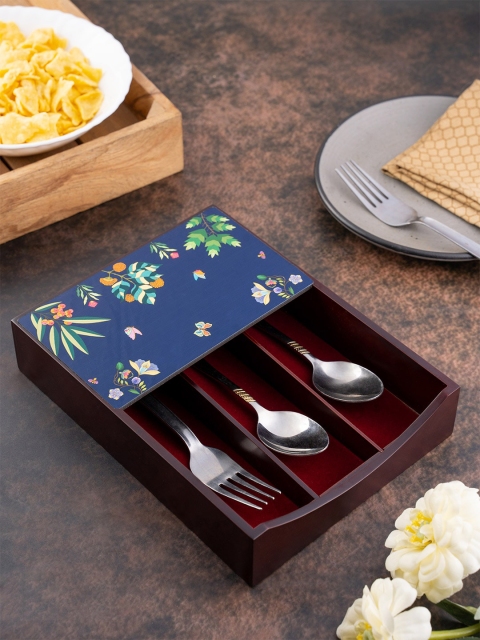 

KOLOROBIA Brown & Blue Vibrant Bliss Printed Wooden Cutlery Holder