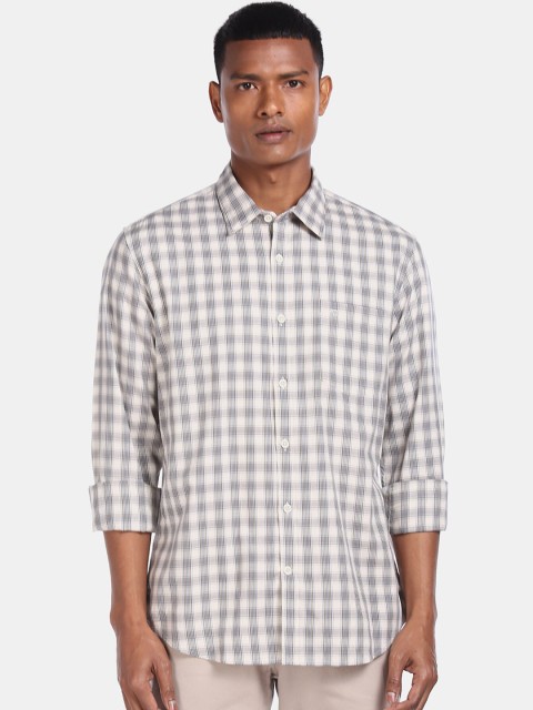 

AD By Arvind Men Off-White & Grey Pure Cotton Checked Casual Shirt