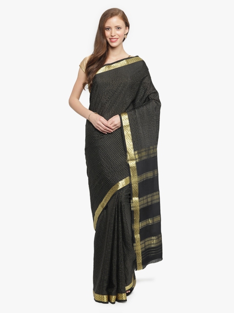 

Sudarshan Silks Black & Golden Pure Silk Checked Mysore Silk Saree