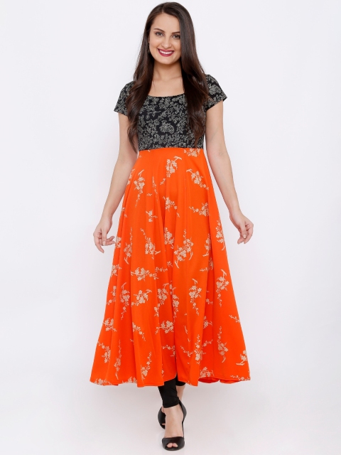 

Ira Soleil Women Orange & Black Floral Printed Floral Anarkali Kurta