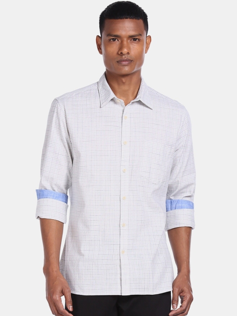 

AD By Arvind Men White Pure Cotton Checked Casual Shirt