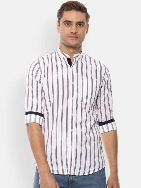 

Van Heusen Sport Men White & Navy Blue Slim Fit Striped Casual Shirt