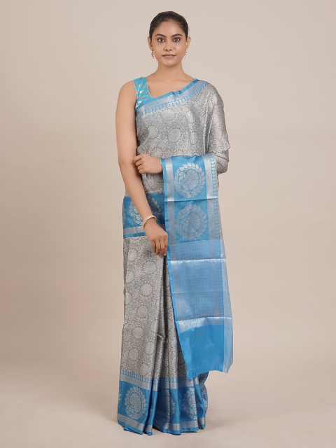 

Pothys Grey & Blue Cotton Blend Woven Design Saree