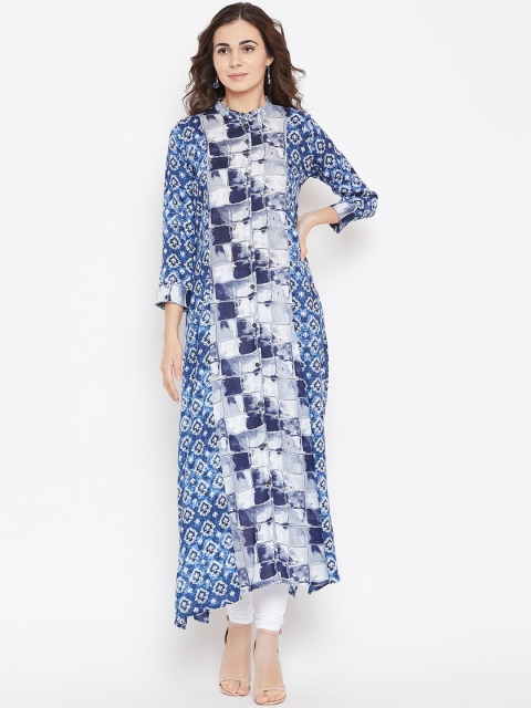 

Cottinfab Women Blue & White Floral Printed Kurta