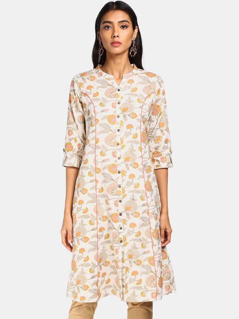 

Karigari Women Off White Floral Printed Kurta