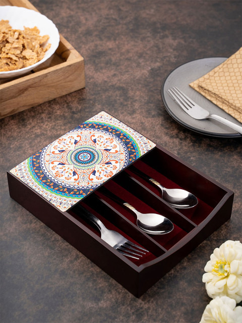 

KOLOROBIA Brown & Off White Turkish Fervor Printed Cutlery Holder