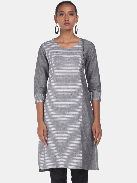 

Karigari Women Grey Striped Kaftan Kurta