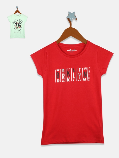 Monte Carlo Pack Of 2 Red & Green Printed Regular Tops