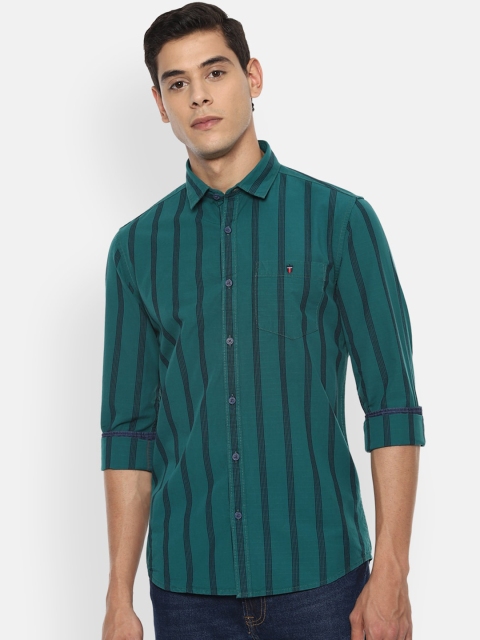 

Louis Philippe Jeans Men Teal Green & Black Super Slim Fit Striped Casual Shirt