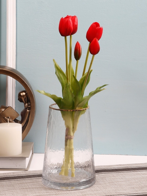 

TAYHAA Set Of 5 Red Alluring Bunch Of Real Alike Tulip Flowers & Buds