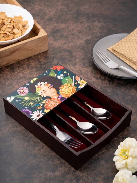

KOLOROBIA Brown & Yellow Blooming Beauty Printed Cutlery Holder