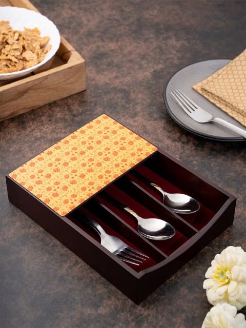 

KOLOROBIA Brown & Yellow Babur Inspired Cutlery Holder