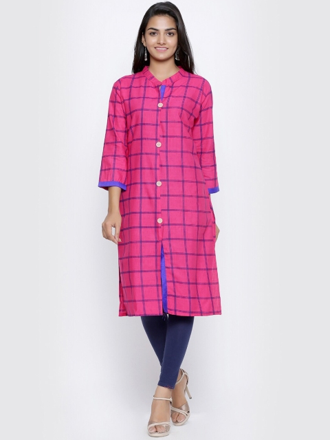 

SOUNDARYA Women Magenta Checked Kurta