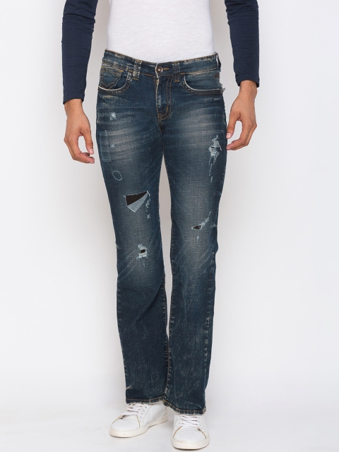 

mode de base Men Blue Mildly Distressed Bootcut Jeans