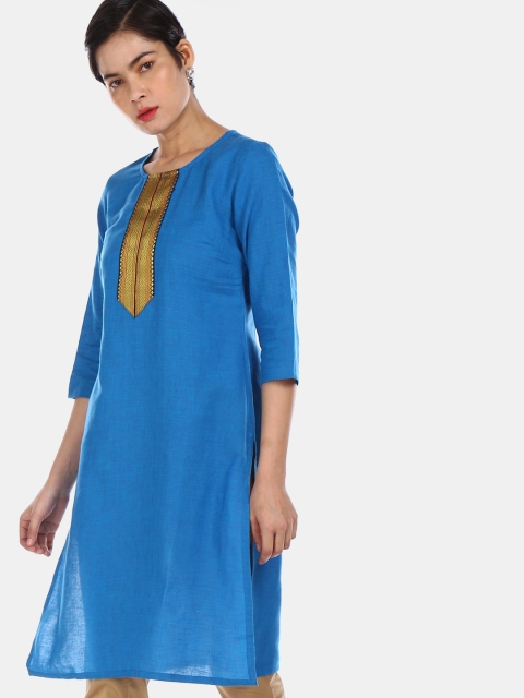 

Karigari Women Blue Solid Yoke Design Kurta