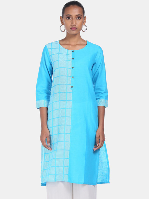 

Karigari Women Turquoise Blue Colourblocked Kurta